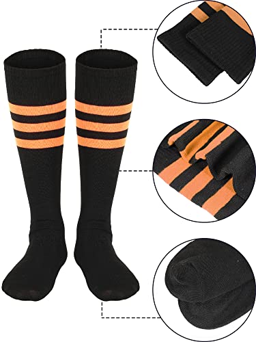Satinior 4 Pairs Colorful Striped Neon Thigh High Socks Witch Socks Soccer Socks For Women Girls (Black With Fluorescent Stripe) #TOP2