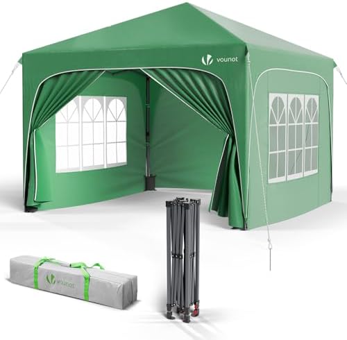VOUNOT® Pavillon 3x3m mit 4 Seitenteilen & 4 Sandsäcke, Pop Up Faltpavillon, Wasserdicht, Faltbar Gartenzelt Partyzelt, inkl. Tasche, Grün