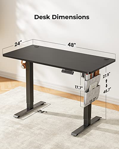 Image of Marsail Electric Adjustable Height Standing Desk with Storage Bag, 48 * 24 inch Sit Stand Up Desk for Home Office,Computer Gaming Workstation, 4 Memory Height Settings,Cable Manager, and Headphone Hook