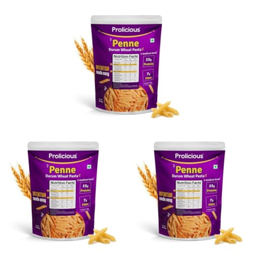 Image of Prolicious Penne Pasta | Upgrade Your Pasta Time | 15g Protein + 7g Fibre | Durum Wheat & Peanut Flour | No Maida, Not Fried | 2.6X More Protein | For Masala, White Sauce, Baked & More | 400g