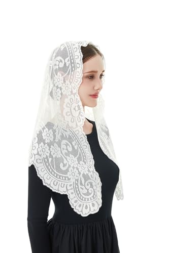 Wgior Elegant Veils for Catholic Church Lace Mantilla Chapel Veil for Women Traditional Prayer Headscarf,Religious Events (Ivory) - Thumbnail 3