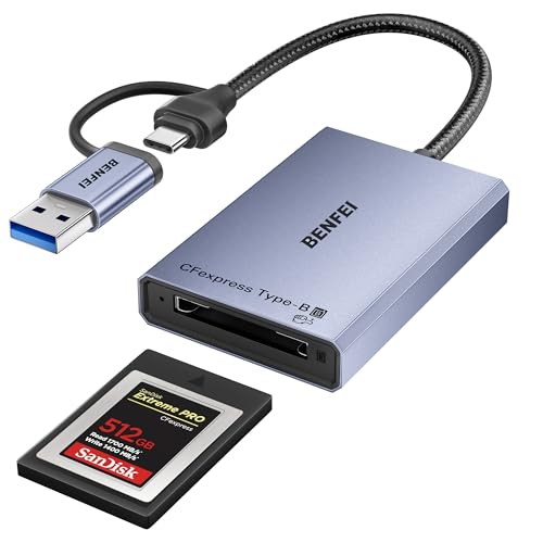 BENFEI Lecteur de Carte CFexpress Type B avec USB 3.2 (Gen 2) 10 Gbit/s, Adaptateur USB-C et USB-A 2 en 1 Type B CFexpress, Compatible avec Windows/Mac/Linux/Android (Pas pour Carte XQD)