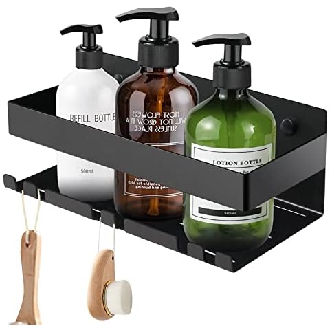 LIVEHITOP Shower Shelf, Bathroom Shelf SUS304 Stainless Steel with Hook Shower Caddy Matt Black for Bathroom (Drilling / No Drilling ) Cover