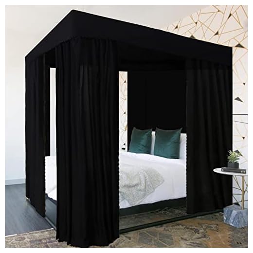 Kmhesvi Black Canopy Bed Curtains - 4 Corner Post Bed Curtains Canopy Queen Bed Canopy Curtains for Adults Girls Bedroom Decoration(Black, Queen)