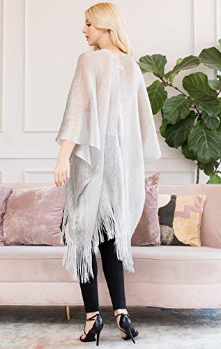 Image of RIAH FASHION Bohemian Sequin Glitter Shawl Wrap Poncho - Kimono Cardigan, Sparkly Metallic Mesh Scarf, Open Knit Crochet