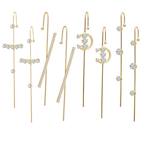 4 Pieces Ear Wrap Crawler Hook Earrings for Women Gold Piercing Ear Climbers Hook Cuff Earring (4 pairs gold)