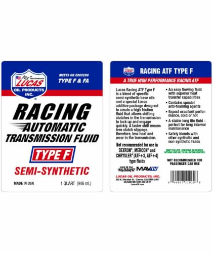 Lucas Oil 11020 Semi-Synthetic Racing Automatic Transmission Fluid Type F 1 Quart (Pack of 1)