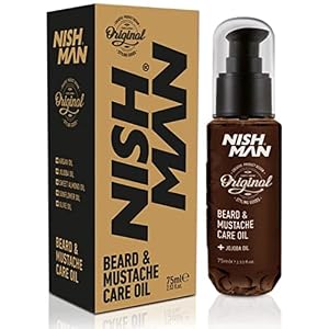 Nishman Beard & Mustache Care Beard Oil for Men, 75 ml – All Natural Argan, Jojoba, Sweet Almond, Olive Oils – Softens, Smooths & Strengthens Growth Easy Comb