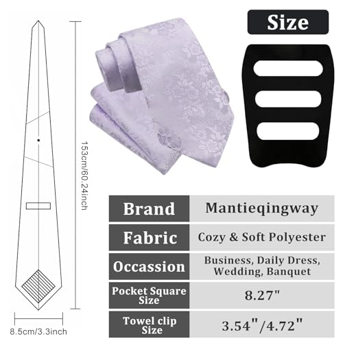 Image of Mantieqingway Floral Ties for Men, 3pcs /set Neck Tie Pocket Square Holder Set for Wedding Business Prom Party Usual
