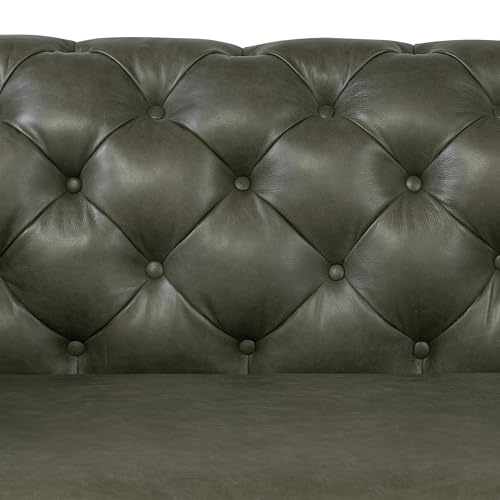 Image of Poly & BARK Lyon Leather Couch - 87.4 Inch Sofa - Full-Grain Leather Sofa for Living Room with Feather-Down Topper - Living Room Couch - Vintage Italian Leather in Olivine Green
