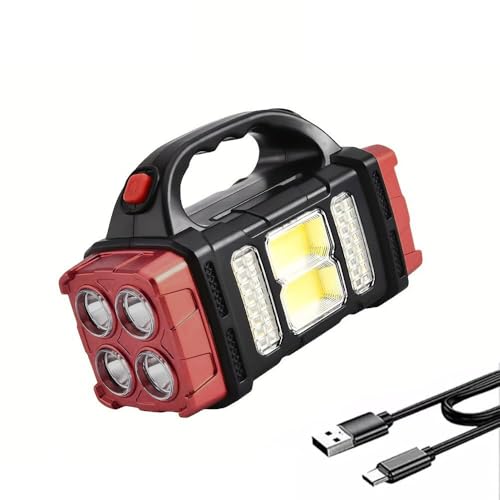 sallbris Premium High Lumens LED Work Light – Multipurpose Flashlight with Searchlight and Lantern Features - Rechargeable Outdoor Waterproof Solar Flashlight - Portable & Lightweight(red