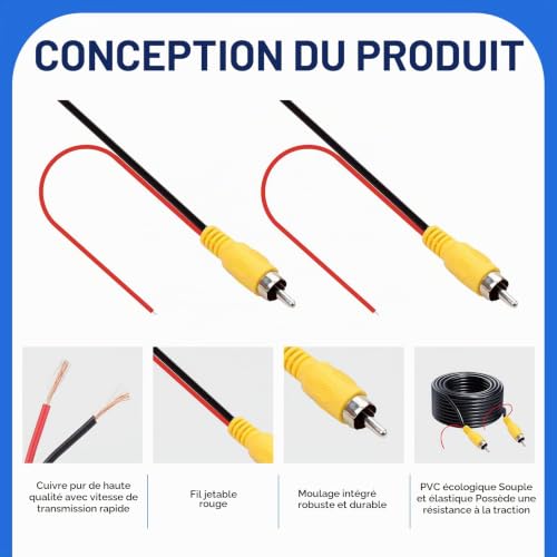unillea Câble Vidéo RCA 10M pour Caméra de Recul, Câble d’Extension AV – vue 4