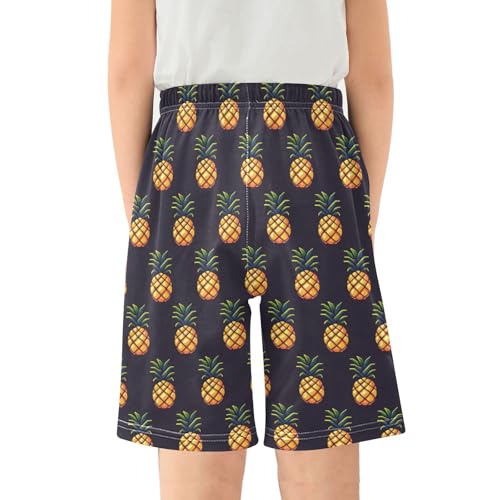 ALAZA Vintage Pineapple Fruit Black Pajama Shorts Elastic Waist Casual Sleep Shorts with Pockets Size 6-142