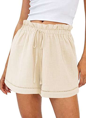 Dokotoo Linen Shorts For Women Cotton Lounge Beach Resort Wear For Women 2023 Casual Summer Flowy Shorts Trendy High Rise Shorts Beige Large #TOP8