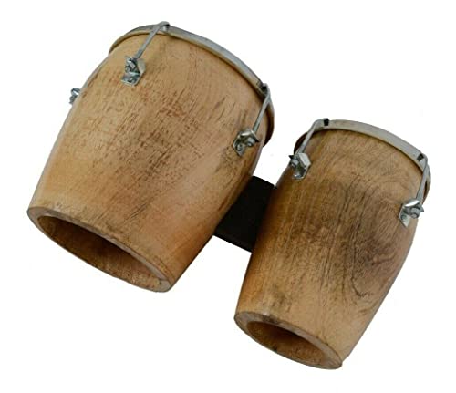 Two Piece Folk Musical Instrument Bango Natural Wood Bongo Drum #TOP3