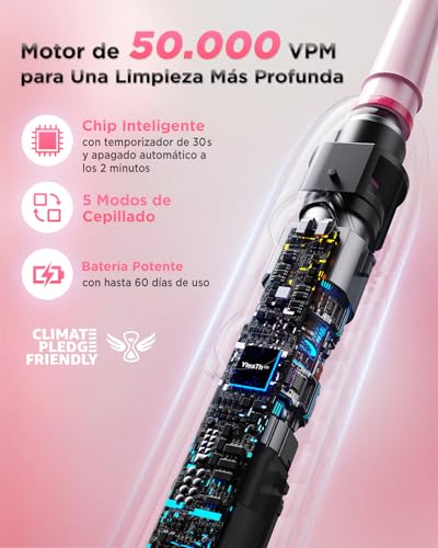 Miniatura 9 de Cepillo De Dientes Eléctrico De Rotación Para Adultos Y Infantil - Cepillo Eléctrico 3 Intensidades, 5 Modos, 8 Cabezales, Ipx7 Impermeable, Cepillo Dientes Electrico Viaje, Rosa