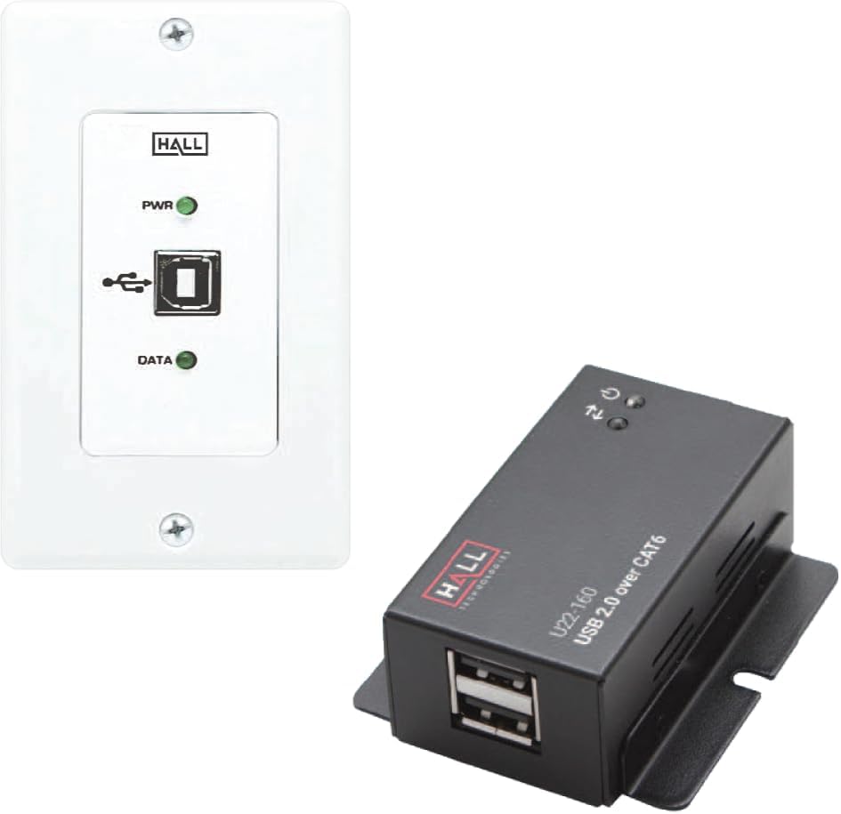 Hall Technologies U22-160-DP (USB 2.0 Over UTP Extender Decora® Wall Plate with 2-Port Hub)