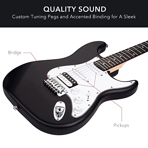 Amyove 39 Inch Electric Guitar, Full Size Guitar Kit, Electric Guitar Kits for Beginners with Bag, Digital Tuner, Capo, Strap, Cable, Picks (Black) - Thumbnail 4
