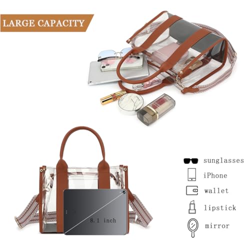 Image of LOXOMU Clear Tote Bag Stadium Approved Crossbody Clear Bag for Stadium Events Plastic Purse Handbag for Women