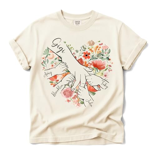 Custom Gigi Shirt with Kid's Names, Holding Kid's Hand Design, Customize Your Own Nickname, Kids Names or Any Text, Personalized Gift Ideas for Gigi on Mother's Day, Christmas or Any Occasions