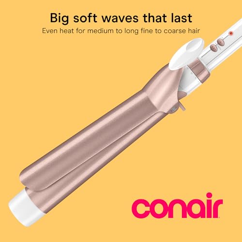 Image of Conair Double Ceramic 1 1 /2-In. Extra Long Barrel Curling Iron | Extra-long 6-in. Barrel (1 in.) Styles Big Soft Waves on Medium to Long Hair, White /Rose Gold, CD710L