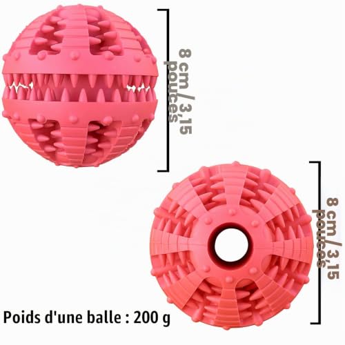 MMSGA 2 Pcs Jouet pour Chiens Balle,Boule de Nettoyage des Molaires de Chien Chat,D'entraînement Interactif Distribution de Nourriture Jouet Balle (Rouge + Jaune, 8cm) – vue 2