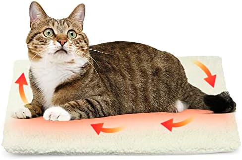 NICREW Cat and Dog Self Heating Pad, Pet Self-Warming Convertible Cuddle Bed, Electric-Free Quilted Cat Heating Mat Indoor, Machine Washable Thermal Dog Blanket, White, Medium, 64 x 49 cm