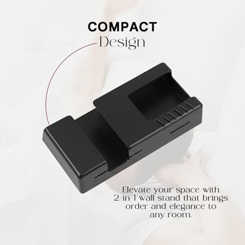 Image of Prolet Wall Mount Mobile Charging Holder with Storage Box & AC /TV Remote Organizer, Self-Adhesive Phone Plug Stand, Multipurpose Wall Shelf, Space Saving Mobile Holder for Home & Office (Black)