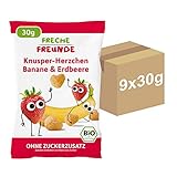 Freche Freunde Knusper-Herzchen Banane & Erdbeere, Bio Knabberzeug für Kinder und Babys ab 1 Jahr, 9er Pack (9 x 30 g), 270 g