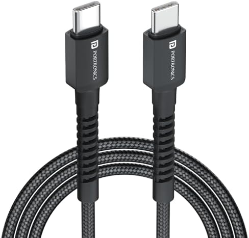 Portronics Konnect X 60W Unbreakable Nylon Braided Cable, 2M Fast Charging Cable For iPhone 15 Series, iPad, Samsung Galaxy (Black)