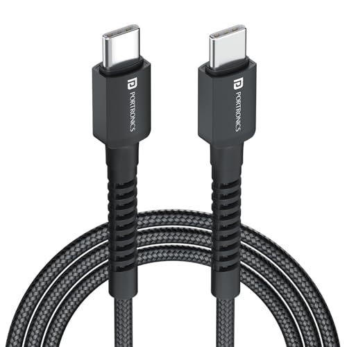 Image of Portronics Konnect X 60W Type C to Type C Unbreakable Nylon Braided Cable, 1M Fast Charging Cable for iPhone 15 series, iPad, Samsung Galaxy & other Type C Devices(Black)