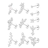 ZELORES 16G Flat Back Cartilage Earrings for Women Hypoallergenic CZ Daith Conch Cartilage Tragus Helix Piercing Jewelry Stainless Steel Tragus Helix Stud Earrings Stacks(Silver-11Pcs)
