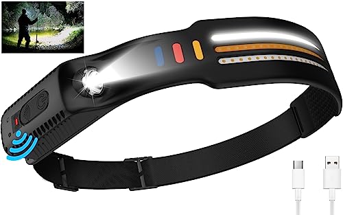 LED Headlamp Rechargeable Flashlight - Camping Headlamps 260° Wide Beam 1000 Lumen Headlight with Motion Sensor Bright 8 Modes, Waterproof Head Lamp for Adults, Running, Hiking, Repairing, Gifts