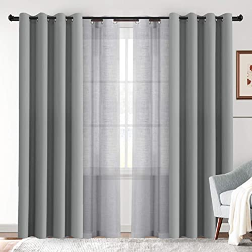 H.VERSAILTEX Linen Sheer Curtains and Blackout Room Darkening Curtains Bundle