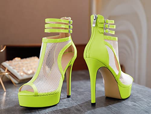 Joseywade Women Mesh Fishnet Dance Heels Peep Toe Booties Sexy Summer Boots Platform Stiletto High Heels Shoes With Zipper4