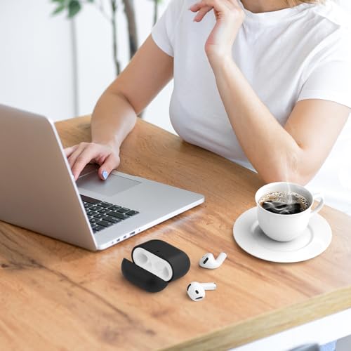 AOTUAO Hülle Kompatibel mit AirPods 4 Hülle Case (2024), Weiches Silikon Stoßfeste Schutzhülle für AirPods 4. Generation Case Cover mit Voller Sturzschutz, Front-LED Sichtbar, Schwarz