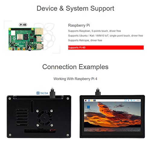 Image of Waveshare 4.3 Inch Touch Screen DSI LCD with Case for Raspberry Pi 4B, 800x480 Resolution Monitor IPS Capacitive Screen Support Raspbian /Ubuntu /Kali /Retropie /WIN10 IoT