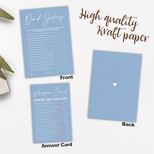 30 Dad Jokes Baby Shower Game Cards With Answer Card - Minimalism Blue Double-Sided Fill In Advice Cards For Baby Announcement, Gender Reveal, New Parents-To-Be Party Favor & Supplies - B18 - Thumbnail 3