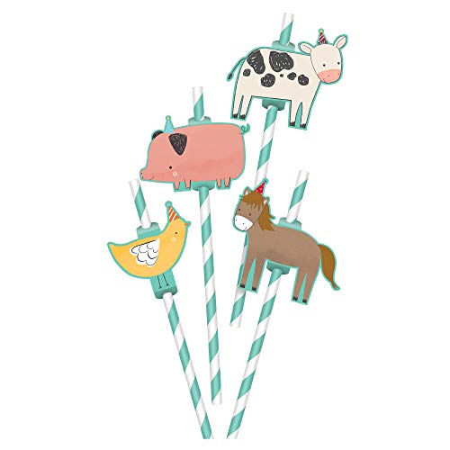 Pitillos de papel animales de granja cumpleaños - 12 pcs miniatura 1