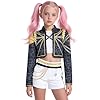 Girls 3 Piece Idol Singer Costume Set with Star Emblem Chain Graphic Demon Cosplay Hunters Costume for Kids Halloween Costumes Performance EN089-XS