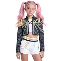 Girls 3 Piece Idol Singer Costume Set with Star Emblem Chain Graphic Demon Cosplay Hunters Costume for Kids Halloween Costumes Performance EN089XL