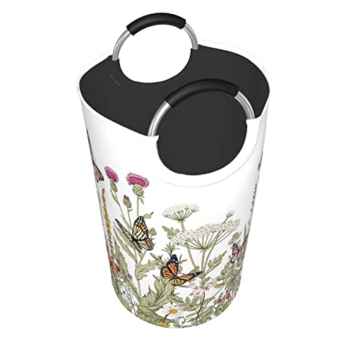 Yisumei Laundry Basket Clothes Hamper Collapsible Durable Dirty Clothes Storage Laundry Organizer Floral Butterfly And Vintage Herbs Plants Green Garden Nature #TOP2