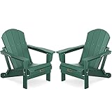SERWALL Foldable Adirondack Chair Set of 2 for Patio Garden Outdoors Fire Pit Chairs-Green
