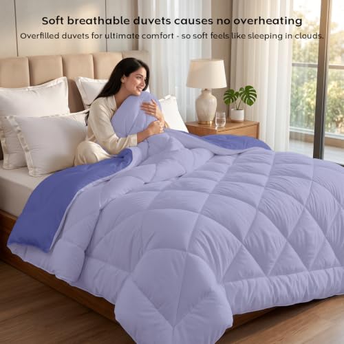 Image of AYKA Reversible Comforter 220 GSM Microfiber Reversible AC Comforter /Blanket for Winter /Quilt /Duvets for King Size Double Bed Comforter (Lavender & Blueberry, Single)