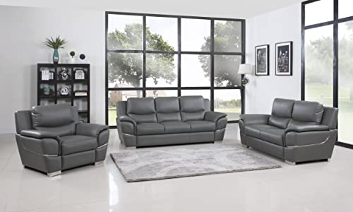 Blackjack Furniture Binion 3 Piece Modern Genuine Leather Living Room
