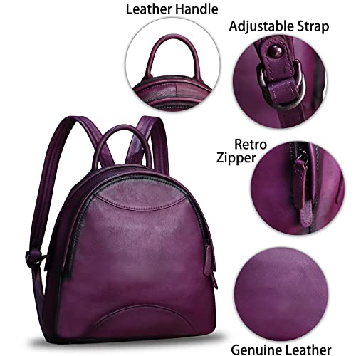 Image of Genuine Leather Backpack Purse for Women Retro Handmade Small Casual Rucksack Satchel Back Bags Knapsack (Purple)
