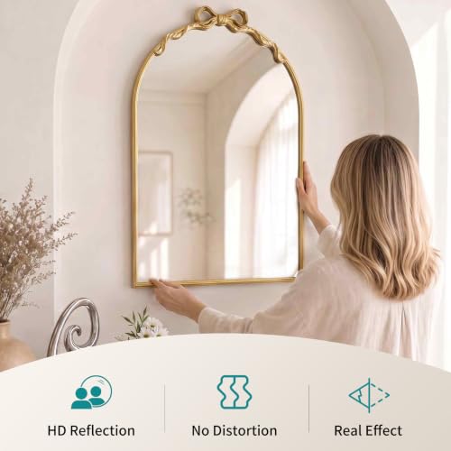 Image of Gold Arch Bow Mirror, 31 inchx24 inch Vintage Mirror with Metal Frame