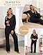 PASUDA Zweiteiler Damen Elegant Tracksuit Hausanzug Kuschelig Langarm Lässiger Trainingsanzug Loungewear Set Gerippt V-Ausschnitt 2-Teiliges Freizeitanzug mit Strickpullover Lange Hose (Schwarz, M)