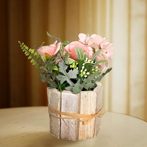 Image of Cortina Wooden Pot Maria Potted Plant | Home Decor Items for Living Room Balcony Kitchen Bedroom Office Table Top Decoration - Pink, 20X10