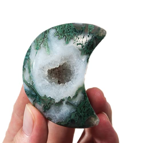 AITELEI Natural Moss Agate Heart, Star, Moon Shaped Healing Gems; Green; Agate; 50-60mm; 30-60g; DIY Jewelry Making, Home Decor, Gifts